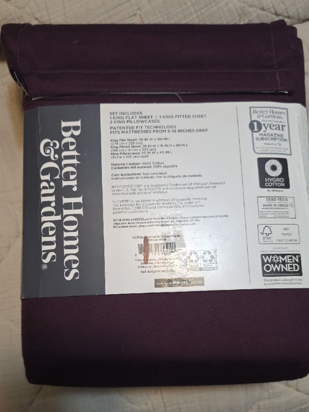 Better Homes And Gardens King Performance Sheet Set - Plum - Picture 2 of 3